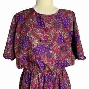 Vintage Paisley Midi Dress L Purple Secretary